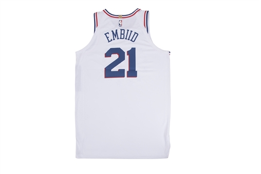 2018 Joel Embiid Game Used Philadelphia 76ers Christmas Day Jersey Photo Matched To 12/25/18 (Resolution Photomatching)
